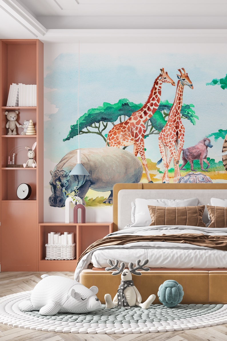 Safari Wallpaper Nursery Wall Mural Jungle Peel and Stick Wallpaper ...