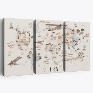 Animal World Map Canvas Print: Kids Nursery Decor - Etsy