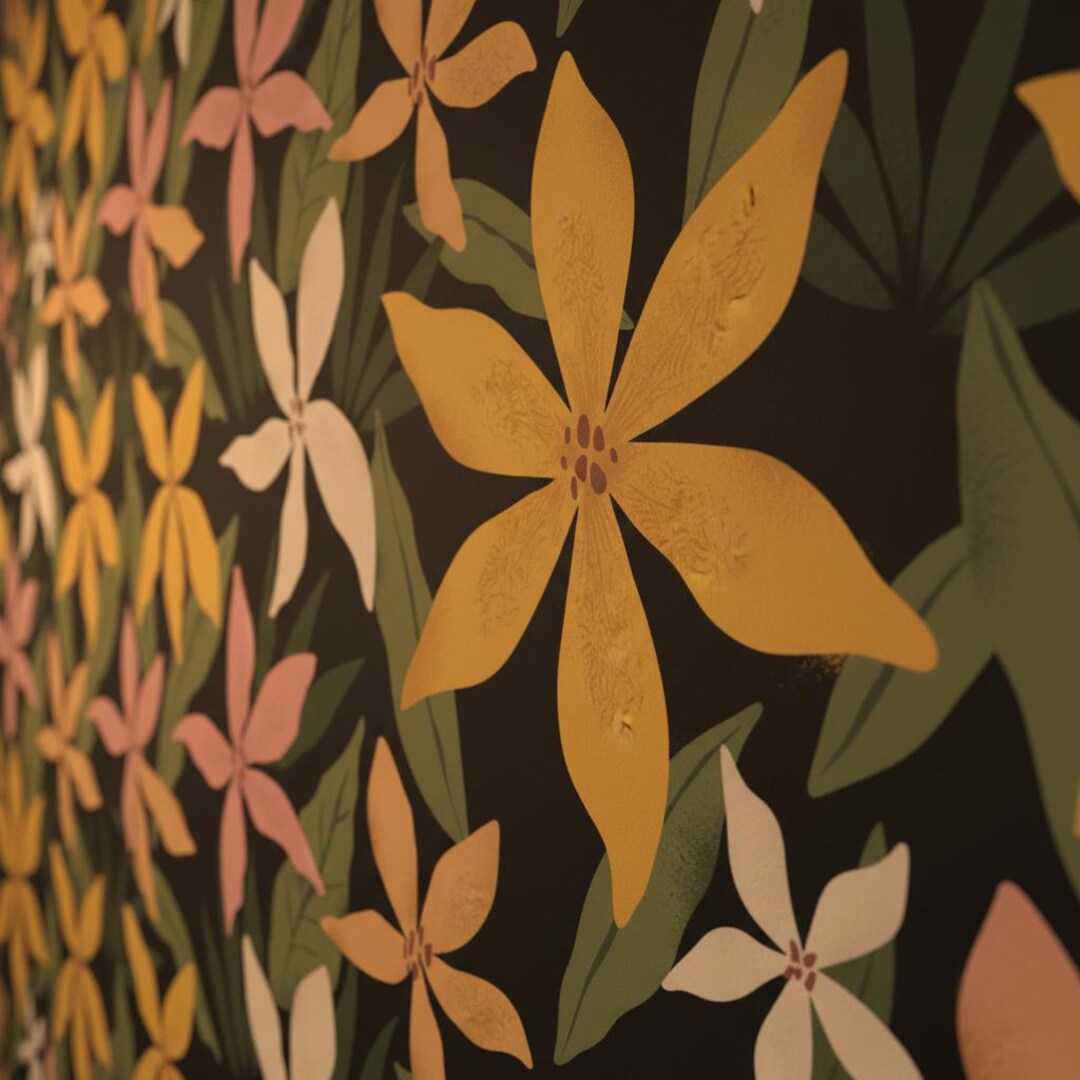 Dark Floral Wallpaper | Black Tropical Botanical Flowers | Bedroom ...