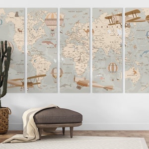 Nursery world map canvas Kids world map decor Kids map print world map wall art kids room decor image 8