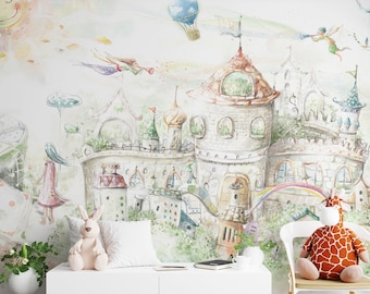 Fairytale Castle Kids Room Mural: Peel and Stick Wallpaper