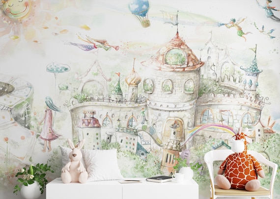Fairytale Castle Kids Room Mural: Peel and Stick Wallpaper