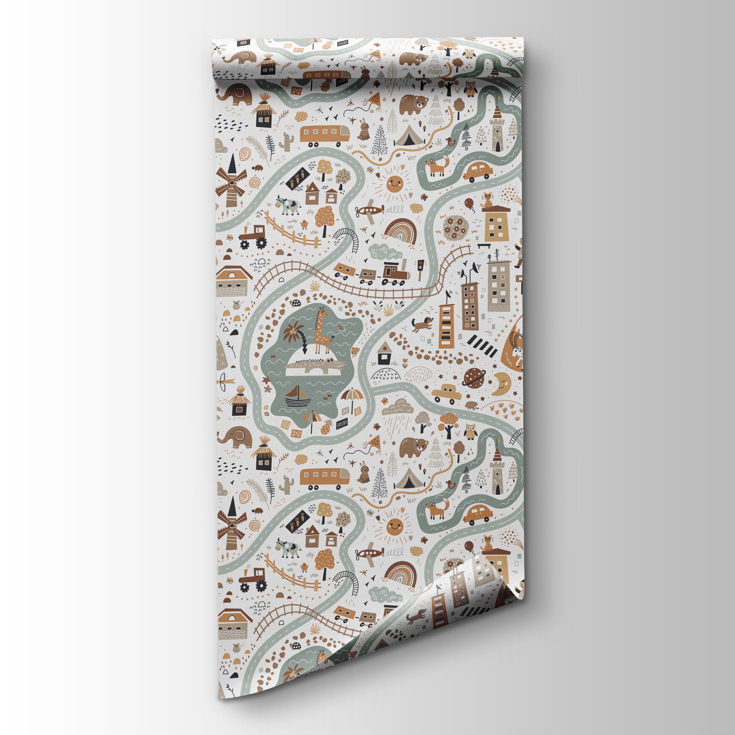 Wallpaper Peel and Stick Kids Room Wallpaper Vintage Houses Wall Mural ...