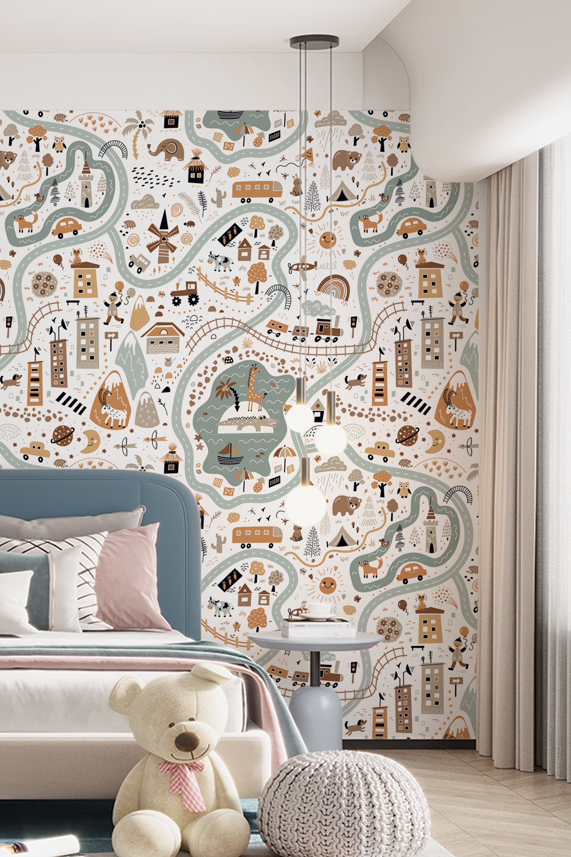 Wallpaper Peel and Stick Kids Room Wallpaper Vintage Houses Wall Mural ...