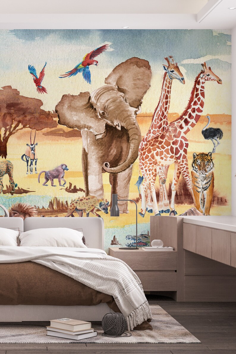 Nursery Wallpaper Safari Wall Mural Jungle Peel and Stick - Etsy