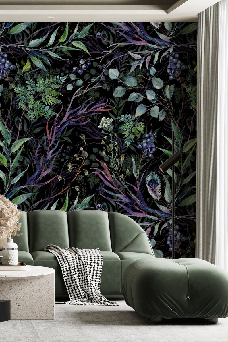 Dark Botanical Wallpaper Peel and Stick Vintage Flowers - Etsy