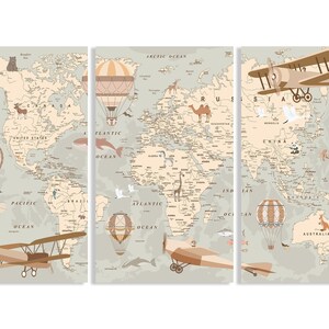 Nursery world map canvas Kids world map decor Kids map print world map wall art kids room decor image 3