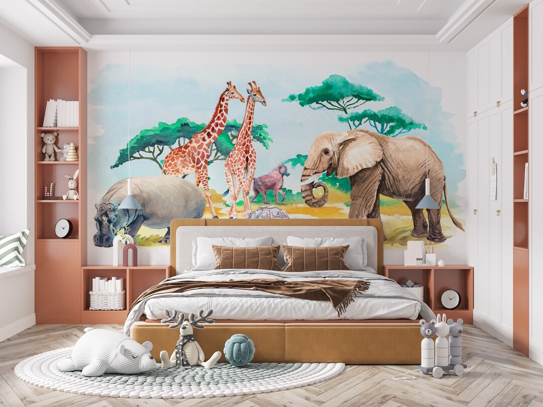 Safari Wallpaper Nursery Wall Mural Jungle Peel and Stick Wallpaper ...