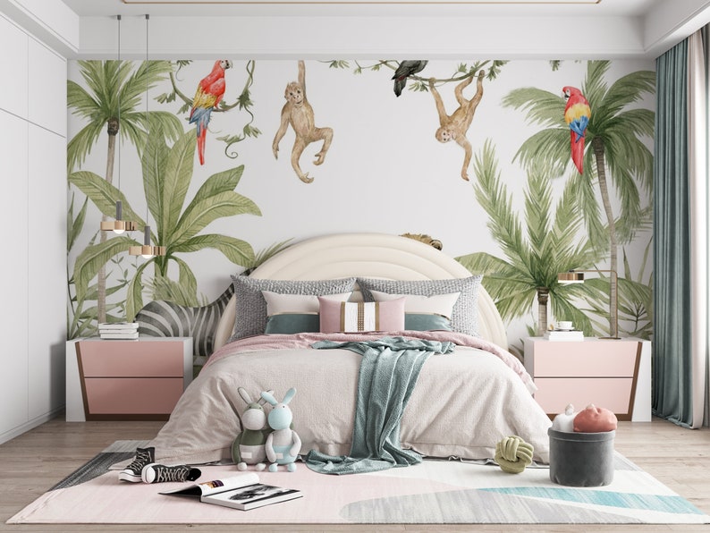 Safari Animals Wallpaper Nursery Wall Mural Peel and Stick Wallpaper ...