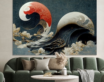 japanese wall art waves modern art large canvas print ready to hung