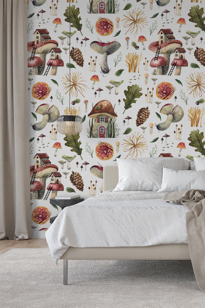 Peel and Stick Wallpaper Mushrooms Woodland Wall Mural Kids - Etsy