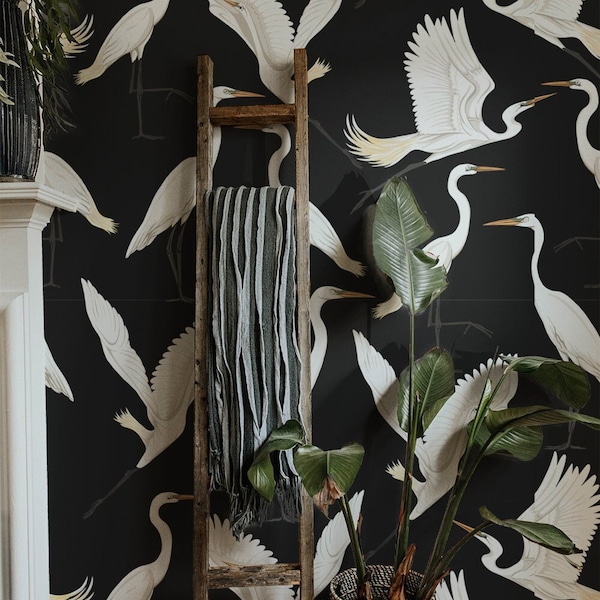 chinoiserie wallpaper peel and stick heron wallpaper crane wall mural