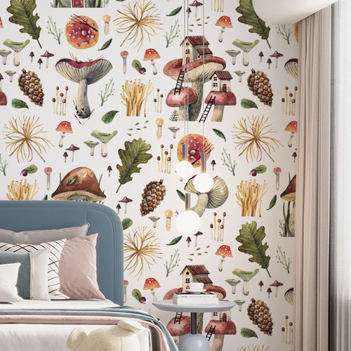 Peel and Stick Wallpaper Mushrooms Woodland Wall Mural Kids - Etsy