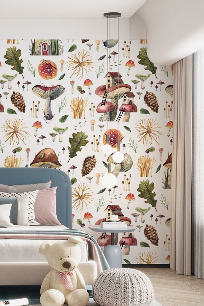 Peel and Stick Wallpaper Mushrooms Woodland Wall Mural Kids - Etsy