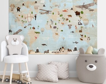 World Map Canvas Print / Nursery Wall Art / Kids Room Decor / Nursery ...