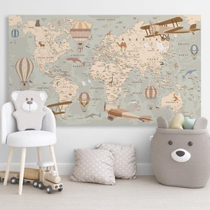 Nursery world map canvas Kids world map decor Kids map print world map wall art kids room decor image 1