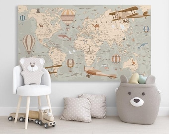 Nursery world map canvas Kids world map decor Kids map print world map wall art kids room decor