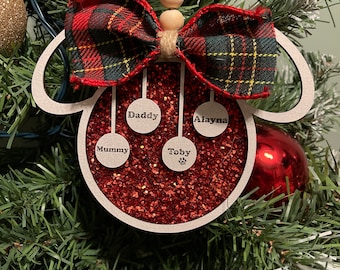 Personalised Disney Style Christmas Family Bauble/ Hanging decoration - Between 1 and 8 names