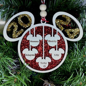 Personalised Disney Style Christmas Family Bauble/ Hanging decoration - Between 1 and 9 names, Family, Pets,