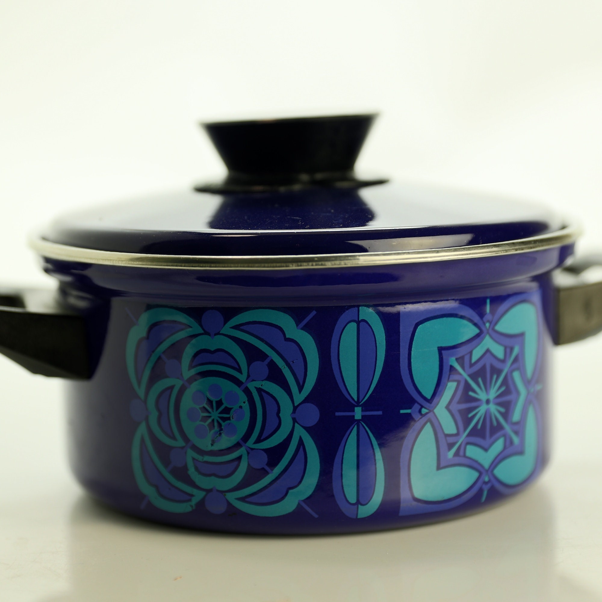 Blue Enamel Pot With Lid Sweden 1970's No Name Scandi Etsy UK