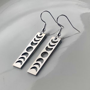 Moon Phase Bar Silver Stainless Steel Earrings, Astronomy Gifts, Gift Giving, Celestial Earrings, Gifts For Her, Moon Gifts, Hypoallergenic