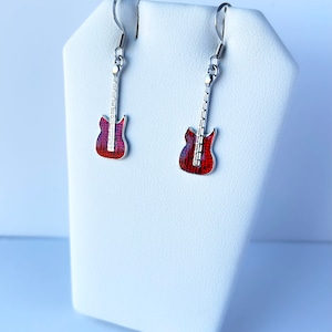 Red Guitar Earrings, Gifts For Her, Hypoallergenic, Music Lover Gift, Musician, Musical Instrument, Minimalist Jewelry, Rock And Roll