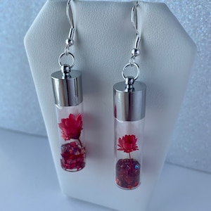 Dried Flower Glass Bottle Earrings, Transparent Earrings, Gifts For Her, Boho Earrings, Nature Jewelry, Hypoallergenic, Floral Gifts