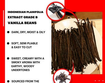 Indonesian (Sumatra) Grade-B Extract Vanilla Beans - 5-7" Pods for Rich, Smoky Homemade Extract