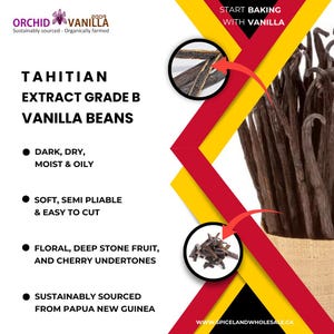 Tahitian Extract Vanilla Beans Grade-B For Extract Making 5 count, 15 count, 25 count, 50 count, 100 count