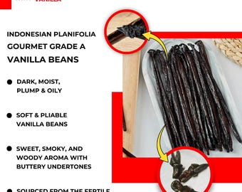 Indonesian (Sumatra) Vanilla Beans Grade-A Gourmet - 14cm+ Plump Pods