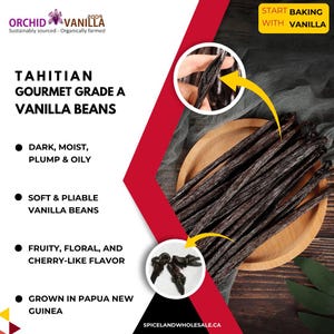 Tahitian Vanilla Beans Gourmet Grade-A For Extract And Baking 5 count, 15 count, 25 count, 50 count, 100 count