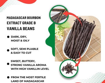 Madagascar Bourbon Extract Grade-B Vanilla Beans - 5-7" Pods, For Extract