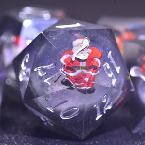 Black Christmas Liquid Core Dice, Santa Claus Dice dice,DND Sharp Edge dice, Dungeons and Dragons Polyhedral RPG Dice for Tabletop Gaming