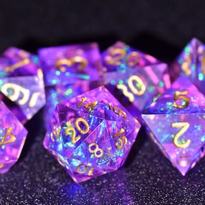 DND Purple Arcane dice，Purple wizard dice ，Holograph polyhedral Resin dice set，Purple Galaxy Dice，Dungeons and Dragons sharp edge  dice set