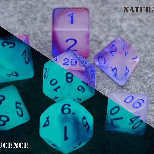 Starry night light dice |  Glow In The Dark dice |Noctilucent D&D dice set |  Purple  blue dice set for  Dragons and dungeons
