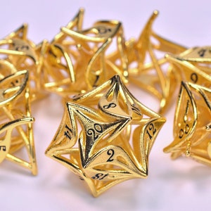 Gold swirl metal DND dice set  | Vortex Polyhedral metal | unique hollow arcanum dice |Dungeons and Dragons dice set  |Dice collection gift
