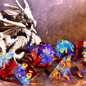 Blood Red Cyber Dice set | Dungeons and Dragons wizard dice set | Resin Sharp Edge dice | D&D Polyhedral dice
