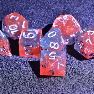 Orange Water Galactic Dreamland Dice Set | Handmade Resin Translucent Dice with Sharp Edges