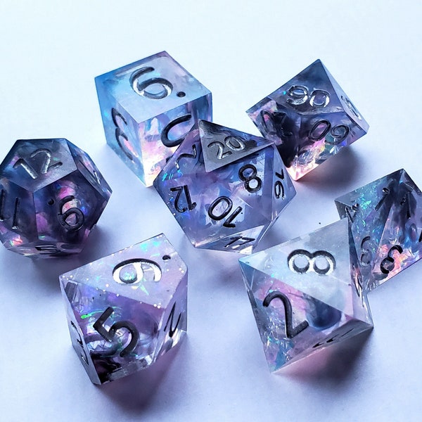 Cosmic starlight DND dice , Galaxy Space Sharp Edge dice set,Blue liquid core dice,D&D polyhedral Resin dice,Handmade dice GIFT