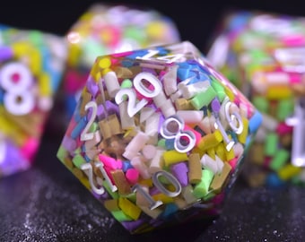 Rainbow Candy DND dice,vibrant rainbow sprinkles dice Sharp Edge dice set, Double-filled sugar D&D dice,polyhedral Resin dice