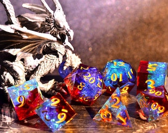 Blood Red Cyber Dice set | Dungeons and Dragons wizard dice set | Resin Sharp Edge dice | D&D Polyhedral dice