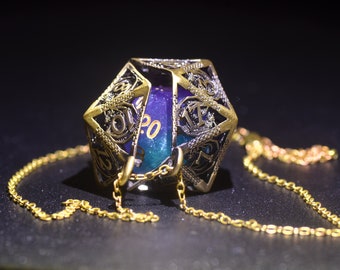 D20 in D20 dice cage Necklace,dnd dice jail, Dragon Dice cage Necklace,dnd dice holder,D20 Dragon Engraved Necklace,d20 pendant DND Gift