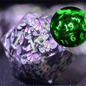 Luminous Butterfly DND Dice set,D&D Sharp Edge Glow in the dark dice,Dungeons and Dragons polyhedral Resin dice, RPG Game Handmade dice GIFT