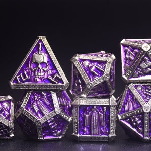 Purple Wizard Metal Dice Set - Necromancer Dice, Skeleton Mage dice Weighted DnD Dice Set with Amethyst，unique design D&D gift