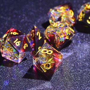 RED Reggae Dice set | iridescent  dice| Red translucent Dungeons and Dragons dice | polyhedral dice set| Sharp Edge Dice Set  |dragon dice