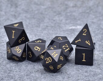 Natural Black Obsidian Dice Set – 7-Piece D&D Polyhedral Dice With Free Bag, For RPG Gaming