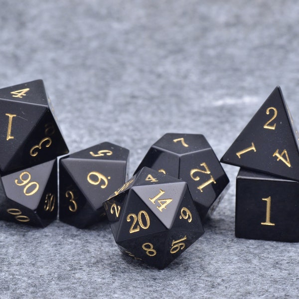 D&D Obsidian Dice Set - Premium Black Polyhedral Dice for Dungeons and Dragons - Gemstone Onyx Die for Tabletop Role Play - Perfect DND Gift