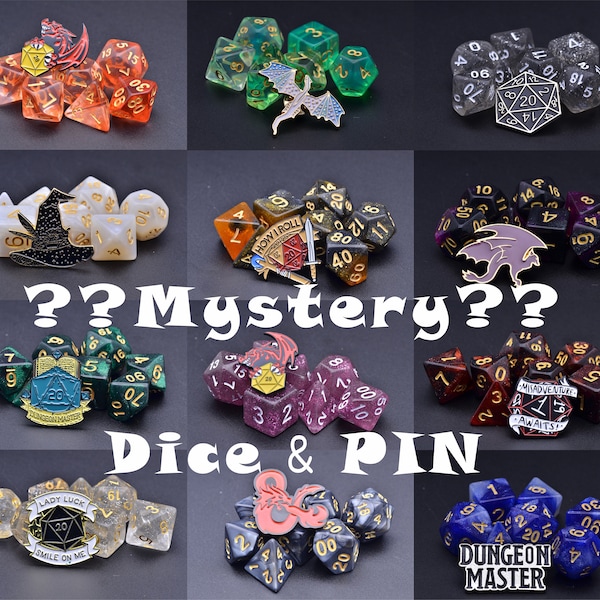 Mystery DND Würfelset, Mystery Zufallswürfel und Pin, blinde Beutel Würfelset, Fortune Polyeder Würfelset, Dungeons and Dragons WÜRFEL, DND Geschenk