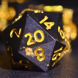 Dwarf Gold Ore Dice, DND Black and Gold Dice,D&D  resin dice set ,Sharp edge polygonal dice,Dungeons and Dragons  Dice gift