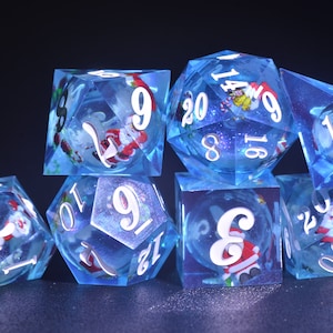 Blue Christmas Liquid Core Dice set, Santa Claus Dice dice,DND Sharp Edge dice, Dungeons and Dragons Christmas gift